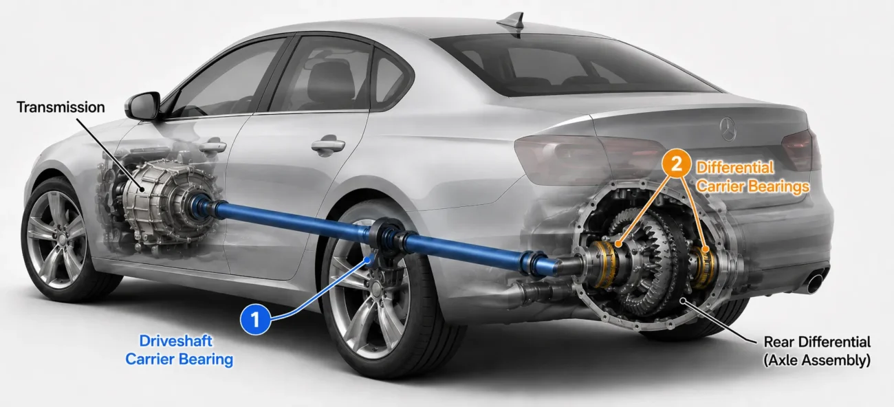Differential Carrier Bearing And Driveshaft Carrier Bearing Location