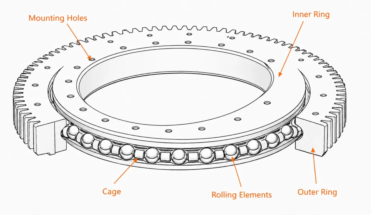 Structure Of Slewing Bearing In A Crane
